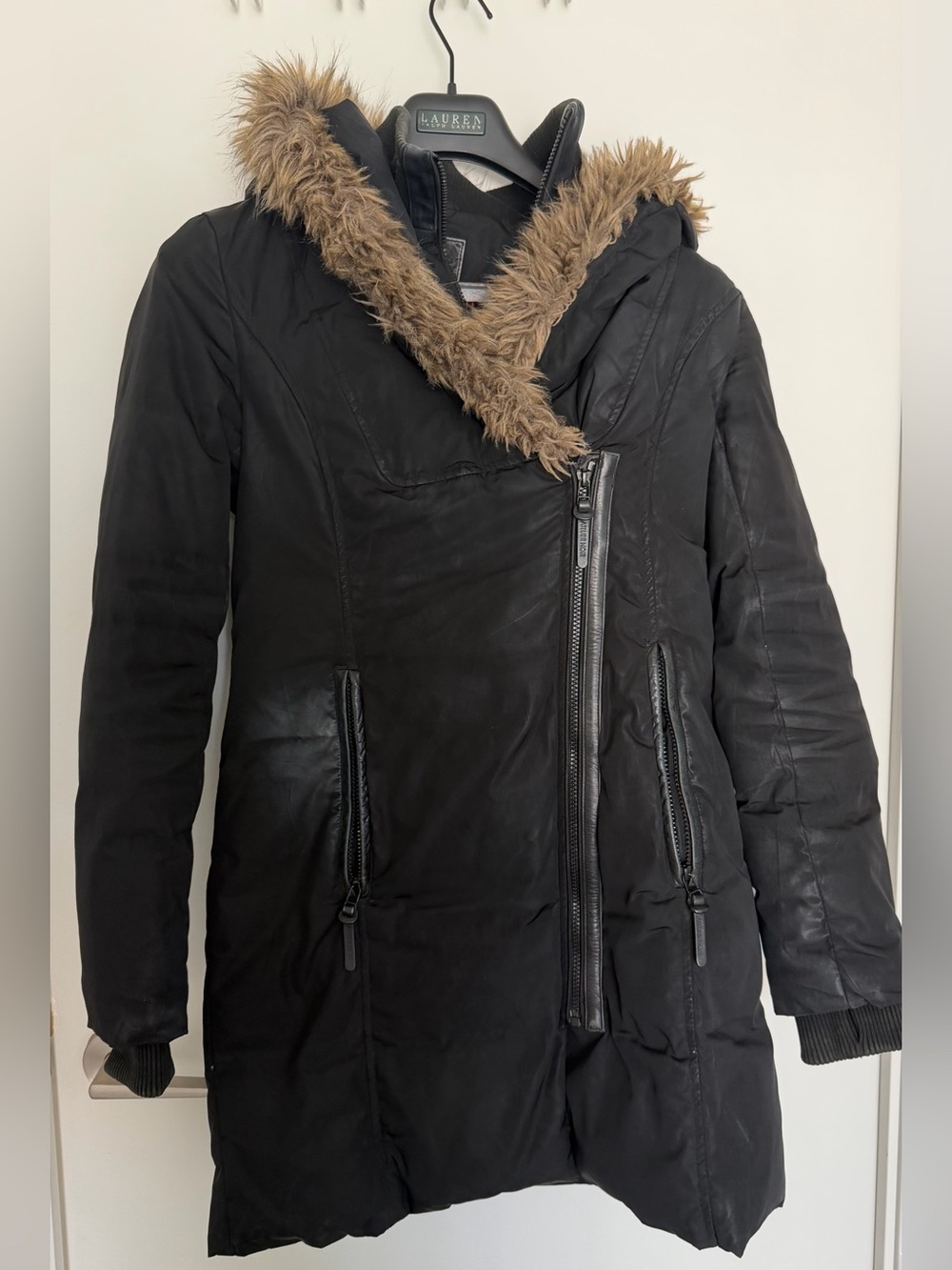 Rudsak Atelier Noir Black Faux-Fur Trim Hooded Puffer Coat